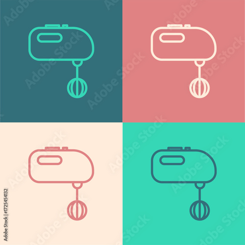 Pop art line Electric mixer icon isolated on color background. Kitchen blender. Vector Illustration
