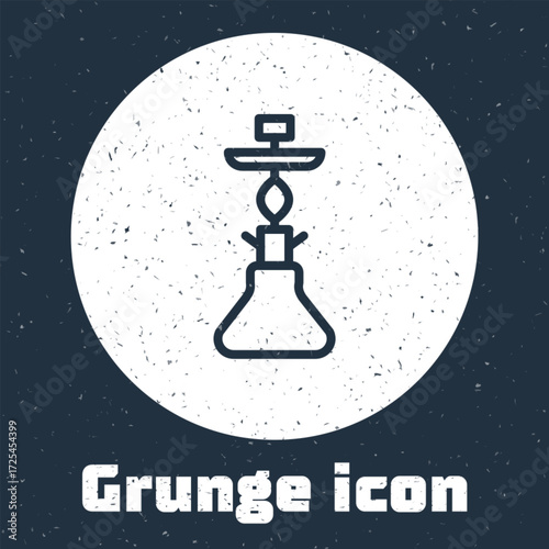 Grunge line Hookah icon isolated on grey background. Monochrome vintage drawing. Vector