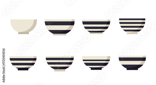 Collection of minimalist ceramic bowls in varying striped and solid designs
