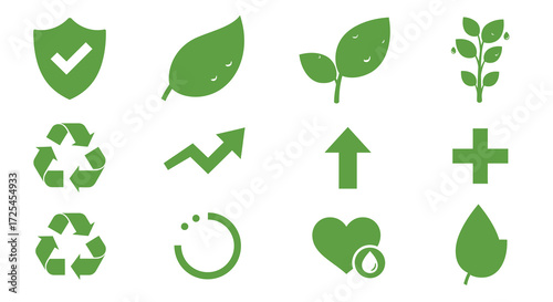 Green icons representing ecology sustainability and environmental protection concepts