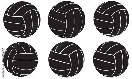 Silhouettes of Six Volleyball Balls Icon Sports Equipment Vector