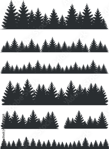 ine Tree Forest Silhouettes Collection | Nature Landscape Vector Backgrounds and Design Elements on White