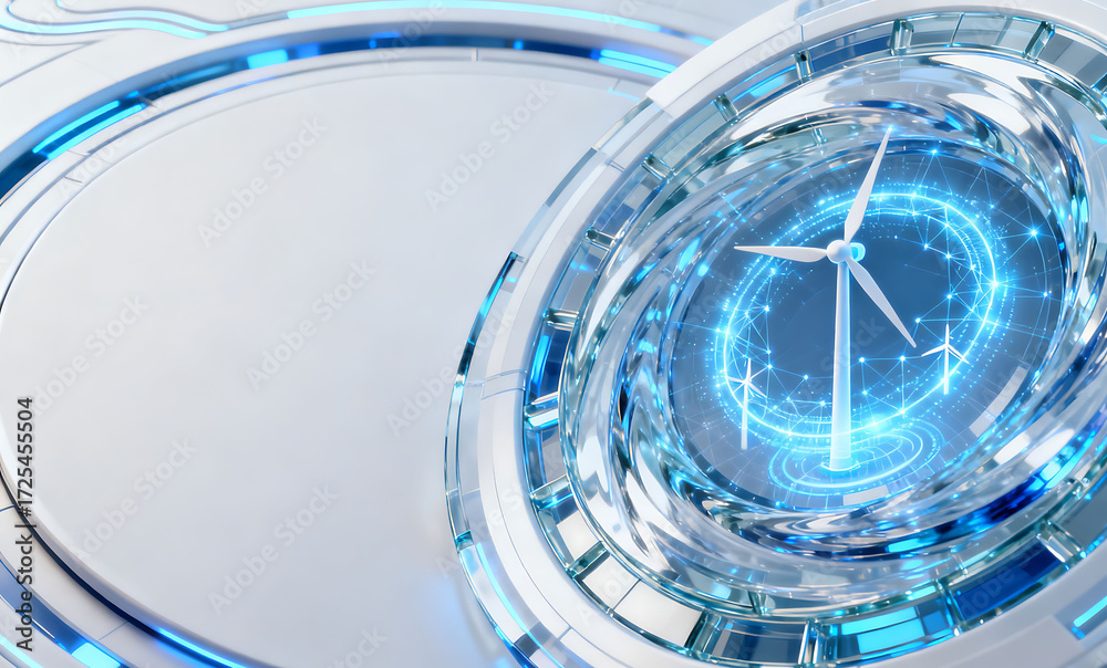 Fototapeta premium Main visual background of wind power generation on the 3D vortex of business technology.