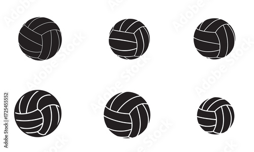 Silhouettes of Six Volleyball Balls Set Sports Equipment Vector