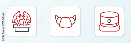 Set line Kepi, Gargoyle on pedestal and Croissant icon. Vector