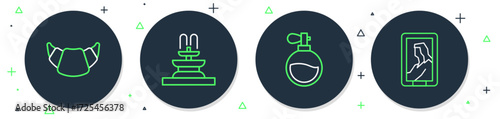 Set line Fountain, Perfume, Croissant and Portrait museum icon. Vector