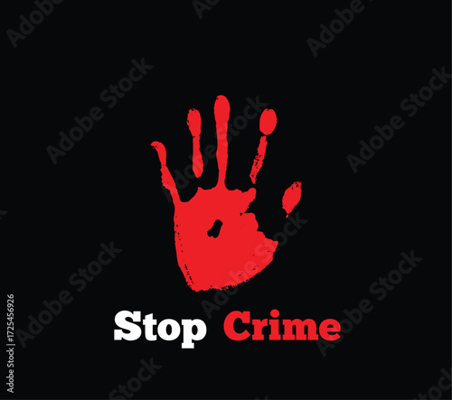 Stop Crime Hand Trace Imprint Red on Black Copy Space. Graphic design elements and resources vector art