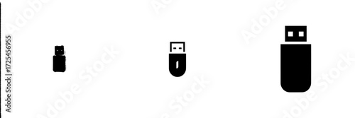 A minimalist illustration of a USB drive in black and white serves as the icon, conveying a sense of modernity and simplicity while representing digital information and data storage