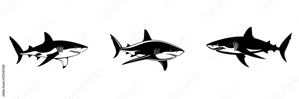 Fototapeta premium A bold, minimalist silhouette of a shark, perfect for adding a touch of power and mystery to your designs, is embodied in Shark Silhouette