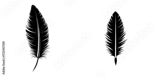 The Single Black Feather illustration presents a solitary, stylized black feather in a minimalist style, suitable for designs requiring a touch of nature and sophistication
