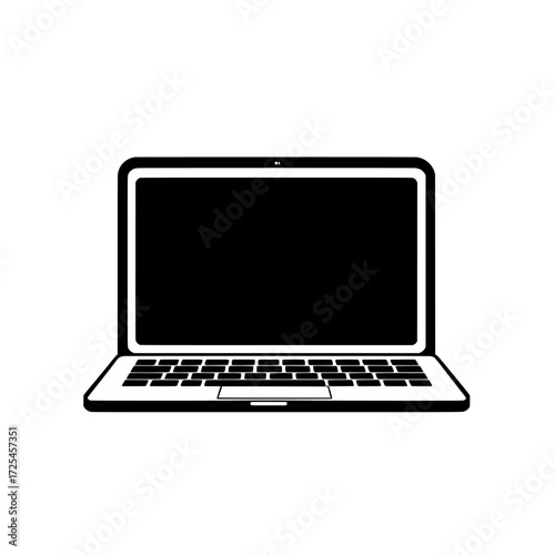 The Simple Laptop Icon features a minimalist black silhouette of a laptop, highlighting the sleek and functional design of modern technology, ideal for web design, apps, presentations, and more