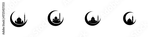 The Mosque Icon is a simple yet powerful symbol that features a mosque nestled within a crescent moon, representing the spiritual heart of Islam