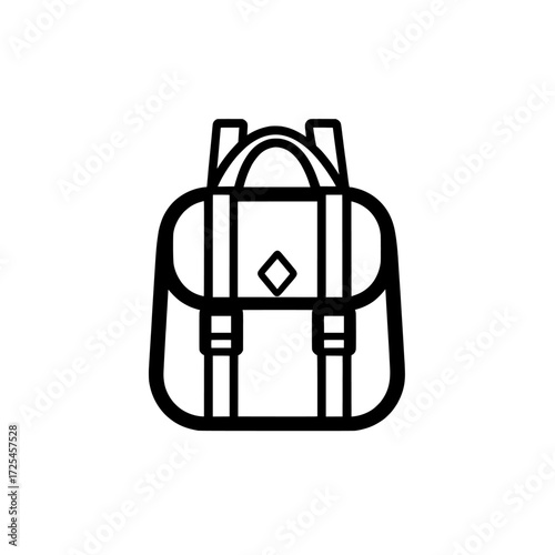 This backpack symbol is a simple yet effective representation of a backpack, capable of shouldering the weight of knowledge and adventure, and is apt for inclusion in educational materials,