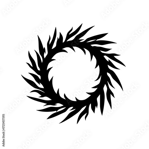 Fiery Circle’ is an abstract design that showcases a black circle enveloped in flames, resulting in a high contrast graphic that effectively represents themes of intensity, energy, passion, and power
