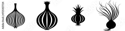 A bold, black-and-white illustration of a whole onion, detailed with crisp lines and simple yet effective shading, is the Onion Icon, suitable for culinary websites, recipes, or food-related designs