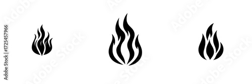 A bold, stylized black flame graphic, known as the Fiery Icon, is perfect for embodying passion, energy, or heat through its simple yet powerful visual presence