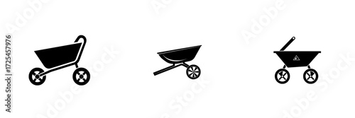 The Wheelbarrow Icon features a robust, uncomplicated, black outline of a wheelbarrow, ideal for construction, gardening, or DIY endeavors, with a clean and easily scalable image
