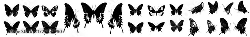 The Butterfly Silhouettes Modern Illustration set features a range of butterfly silhouettes ideal for backgrounds, patterns, and designs, presenting an ethereal display of flying insects