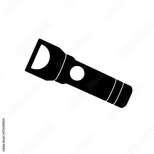 This black and white icon of a flashlight, known as the Flashlight Icon, serves as a symbol of illumination, guidance, and safety, and is particularly useful in emergency, security, and technology