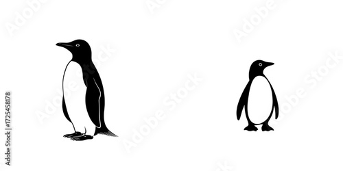 A bold, minimalist silhouette of a penguin, standing tall and proud, is presented in Penguin Silhouette, perfect for branding, logos, or any project needing a touch of Antarctic charm