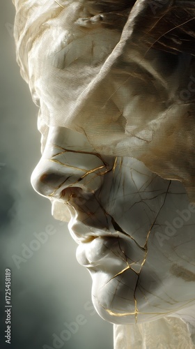 A serene marble face with a...