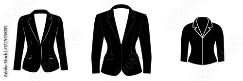 The Black Jacket Icon is a modern illustration of a sleek and minimalist black jacket, ideal for fashion, apparel, and branding applications due to its simple design