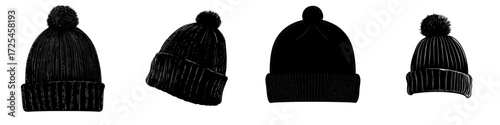 The Winter Beanie Icon is a sleek black symbol of a winter hat, well-suited for fashion and lifestyle purposes, featuring clean lines and a minimalist aesthetic ideal for digital applications