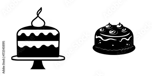 A modern icon, the Layered Cake Icon, is a simple yet refined illustration of a delicious cake with layered sections and a single swirl of frosting on its top, suitable for use on bakery websites,