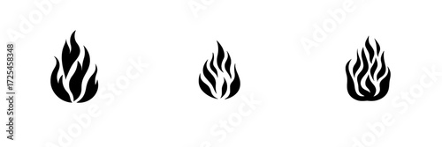 The Fiery Flame Icon features a stylized, solitary flame in black silhouette set against a transparent backdrop, ideal for logos, branding, and designs that require a strong visual element