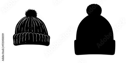 The Black Knit Beanie is a simple yet stylish hat, depicted in a modern isolated illustration, ideal for winter fashion and outdoor pursuits