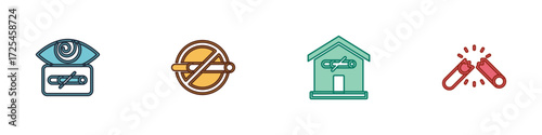 Set Hypnosis, No smoking, at home and Broken cigarette icon. Vector