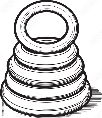 Stacking Rings Toy: A classic, hand-drawn depiction of a timeless stacking rings toy, showcasing the simple elegance of form and the promise of playful learning. 