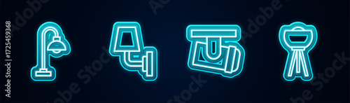 Set line Floor lamp, Wall sconce, Led track lights and lamps and . Glowing neon icon. Vector