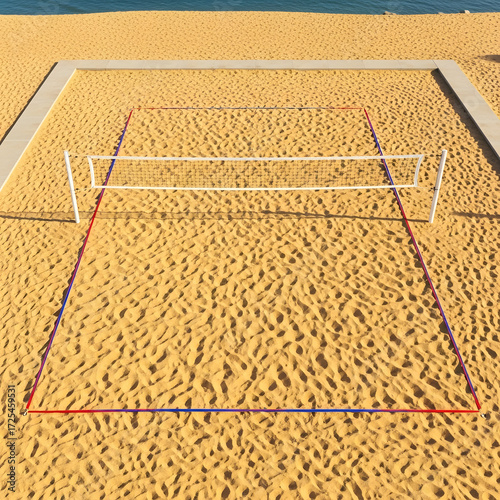 Top-down view of an empty beach volleyball court