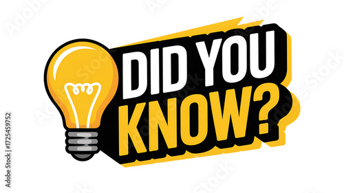 Illuminating bulb and bold text announce intriguing facts did you know isolated on transparent background