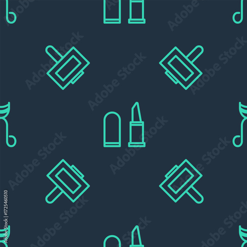 Set line Lipstick, Nail polish bottle and Eyelash curler on seamless pattern. Vector