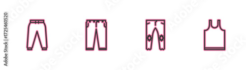 Set line Sport pants, Pants, and Sleeveless T-shirt icon. Vector