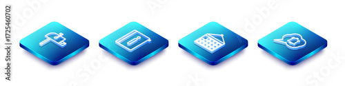 Set Isometric line Open mail box, User manual, Calendar and Speech bubble chat notification icon. Vector