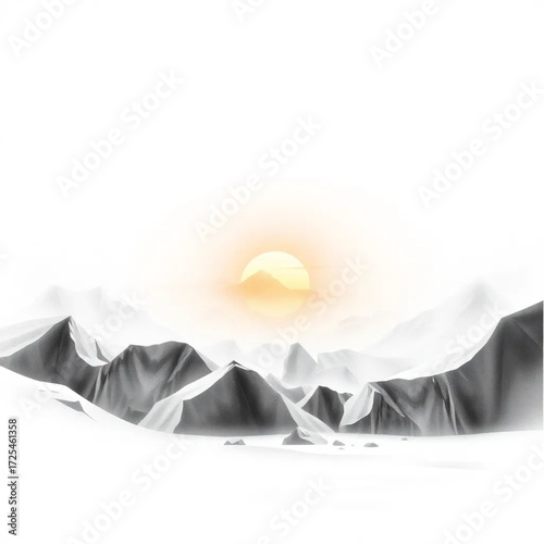 A watercolor painting depiction of Icelandic Glaciers during sunrise in winter, under foggy conditions, capturing unique natural textures and atmospheric mood.