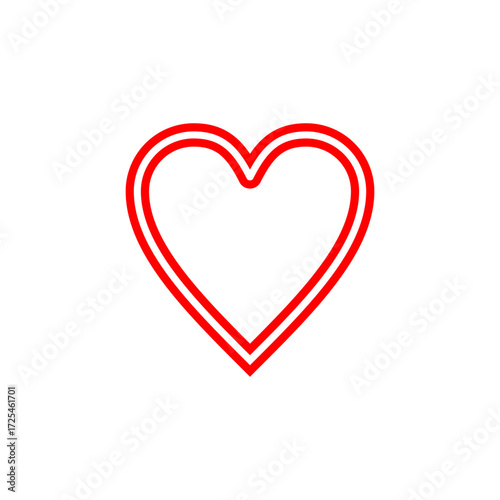 Red double-lined heart shape centered on a white background, symbolizing love and affection.