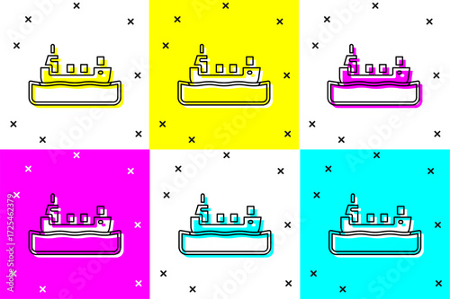 Set Oil tanker ship icon isolated on color background. Vector