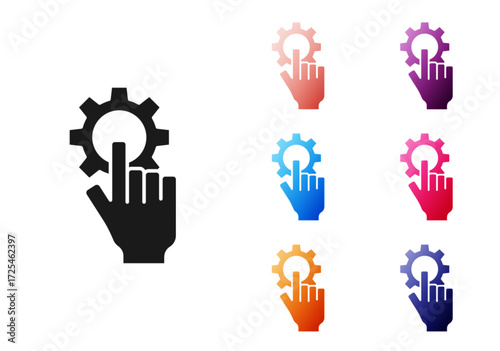 Black Settings in the hand icon isolated on white background. Set icons colorful. Vector