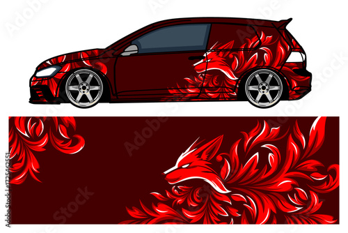 decal,car wrap, decal, vinyl sticker designs concept. auto design geometric stripe fox background 