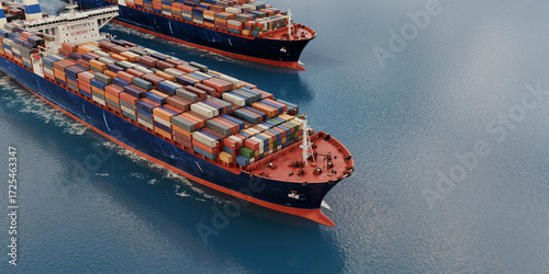 Two container ships sailing side by side in ocean
