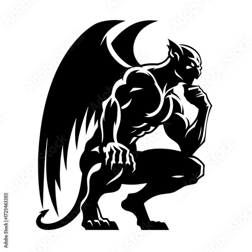 Gargoyle in thinker pose silhouette vector on transparent background