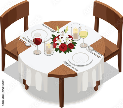 Isometric Romantic Dinner Illustration Collection.