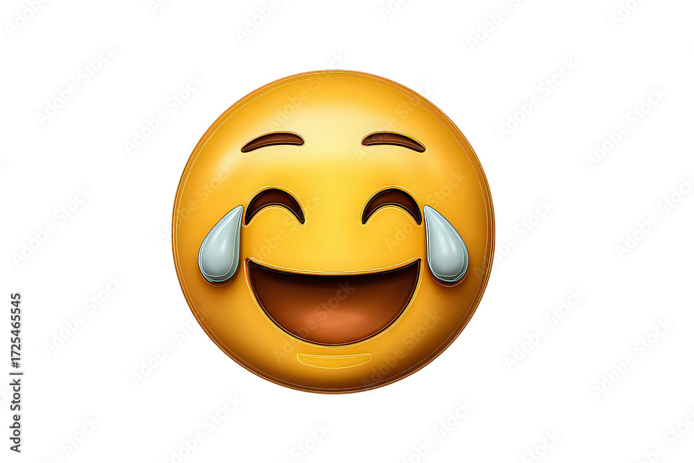 Fototapeta premium Yellow Emoji Face with Tears of Joy on Transparent Background