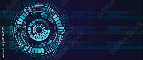Futuristic sci-fi mechanical gear design with circular metallic abstract elements and gradients vector