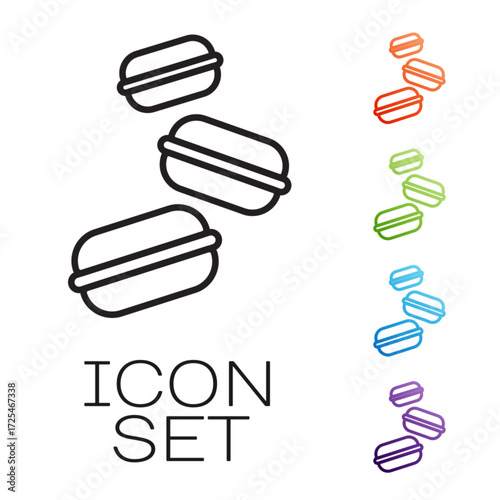 Black line Macaron cookie icon isolated on white background. Macaroon sweet bakery. Set icons colorful. Vector