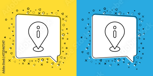 Set line Location with information icon isolated on yellow and blue background. Vector